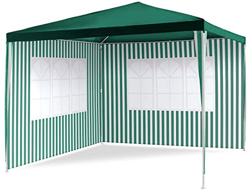Nexos Pavillon 3x3 m in grün weiß PE Plane 110g/m² + 2 Seitenteile Partyzelt Gartenzelt Sonnenschutz Stahlgestell Festivalzelt Eventzelt Partyzelt