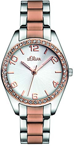 S.Oliver Damer analog kvartsarmbandsur med rostfritt stål armband, Rosésilver, 30 mm, Damklocka