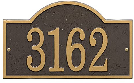 Whitehall Personalized Cast Metal Address Plaque - USA Made Custom House Number Sign - Arched Rectangle (12 x 7.25) - Bronze with Gold Numbers
