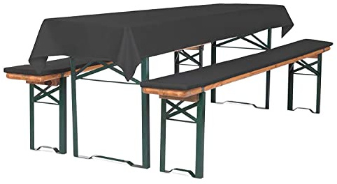 TexDeko® Bierbankauflage gepolstert Auflagenset 220x25x2cm waschbar mit Reißverschluss hochwertige Polsterung 3TLG Set blickdichte Tischdecke 250x100cm (Anthrazit)