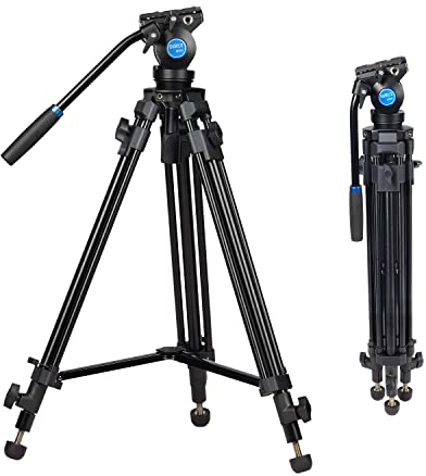 SIRUI SH05 Video-Stativ mit 360°Fluid-Kopf, professionelles leichtes Aluminium-Stativ für DSLR-Kameras Camcorder, Stativ-Kit mit Twin Tube, Mid-Level Spreader, QR-Platte, 55,1 Zoll, Max Load 13.2lbs