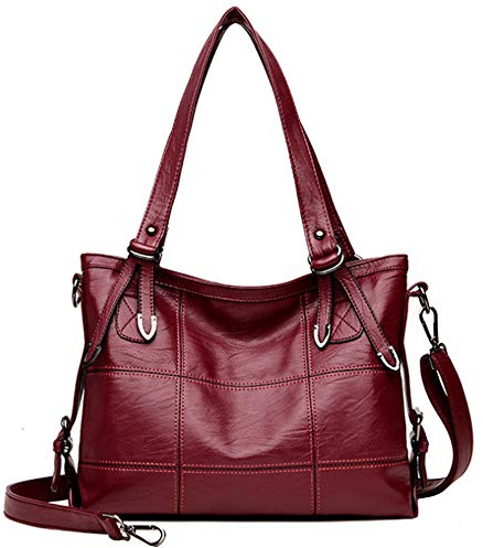 Rullar Grande Borsa a Tracolla con Pochette in Pelle Sintetica Moda Multifunzione Borsa a Spalla Mano Pochette e Clutch Valigia Borsetta Shoulder Handbag Borgogna