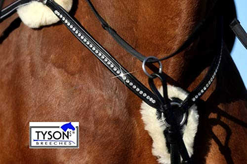 Tysons Breeches 5 Punkt Vorderzeug Halla Lammfell Strass Glitzer Leder Schwarz + Martingal (X Full)