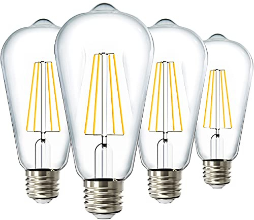 Sunco Dusk to Dawn Lights Bulb Outdoor, ST64 Edison Style Automatic Light Sensing Bulbs, 800 LM, 7W (60W Equivalent), ST19, 3000K Warm White, E26 Base UL 4 Pack