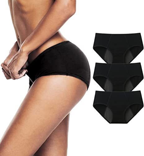 TUTUESTHER Damen Perioden Schlüpfer Menstruation Unterwäsche Auslaufsicher Höschen aus Baumwolle Absorbierend Unterhose Slip（L-EU 42, 3 Schwarz）