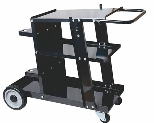 Weldpro Schweißwagen, 3-stufiges Regalsystem, Stahl, Schwarz, Schweißer, Gasflasche, Werkzeuge, Verbrauchsmaterialien, All-Terrain-Mobilität, 4 Gummiräder, Schwenkbar, Innen- und Außenbereich