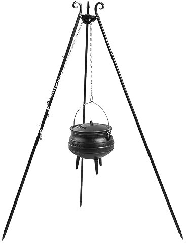 KORONO ® Barbecue suspendu à trois pieds - Revêtement par pulvérisation - Hauteur : 180 cm - Marmite à goulasch Afrique - Contenance : 9 l