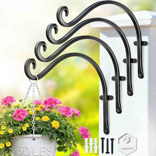 Qiang Ni Bird Feeders Hanger -12 50lbs Outdoor More Stable Sturdy 4 Pieces | Solid Metal,Forged,Triangular Stability,Easy Install w/Screws,Wall-Mount Ideal for Baskets, Feeders, Chimes, Lanterns