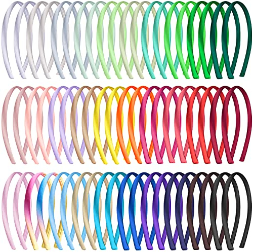 Duufin 60 Stück Satin Haarreifen Damen 1cm Haarreif Stirnbänder Haarreifen Dünn für Mädchen Damen, 30 Farben