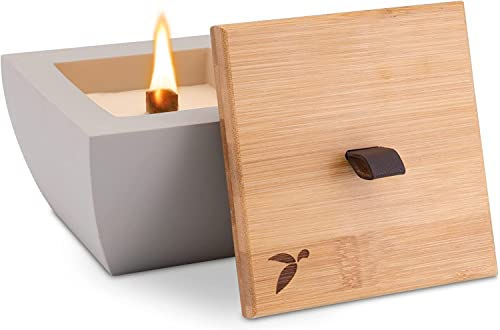 Wachsfresser Kerzenfresser Wachsfresser Outdoor Wachsfresser für Kerzenreste Schmelzfeuer Dauerkerze Betonkerze Tischkamin Deko aus Beton & Bambus | mahona