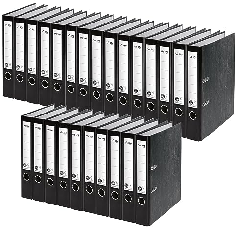 VON Leitz 5er Pack Ordner A4, 100 % Recycling-Karton, Für 350 Blatt, 50 mm Rückenbreite, Klassisch marmoriert, Blauer Engel & FSC-zertifiziert, Für Schule, Studium & Zuhause, Schwarz, 10541095