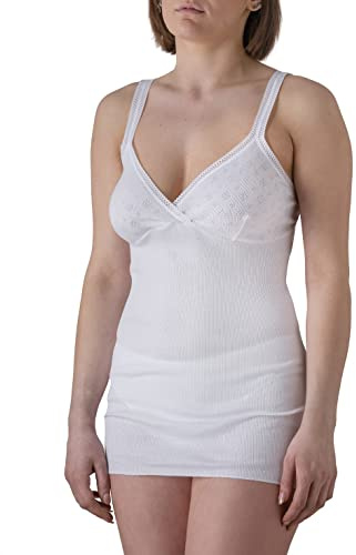 Felis Confezione da 3 Camiciole Spallina Donna Classico, Cotone Costina e Traforato, Top Canotta, Bianco, Traspiranti e Comode, Persone Anziane
