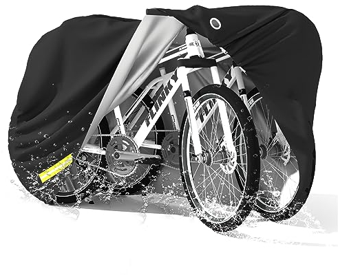 Timisea Fahrradabdeckung Wasserdicht,Fahrrad Abdeckplane mit Reflektionsstreifen ,420D Oxford-Gewebe Fahrrad Schutzhülle Abdeckung Wasserdicht und Winterfest Schwarz Outdoor Fahrräder (205x110x80cm)