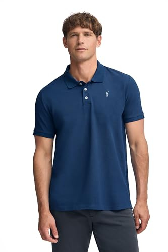 Polo Club Polo Bleu Indigo en piqué avec Patte à Trois Boutons et Logo brodé Contrastant Homme