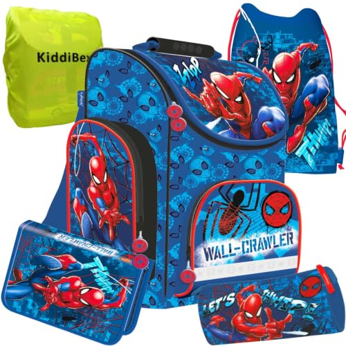 KiddiBex Spiderman Schulranzen Set 5-tlg. - Schultasche Jungen 1. Klasse - Grundschule Ranzen - Ergonomischer Schulrucksack