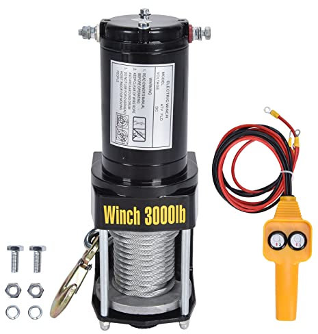 XTevu Cabrestante Eléctrico Aleación De Acero Inoxidable Cobre Cuerda De Alambre Kit De Recuperación para Remolcar ATV UTV Todoterreno 12V 3000LBS, Piezas De Movimiento Lineal