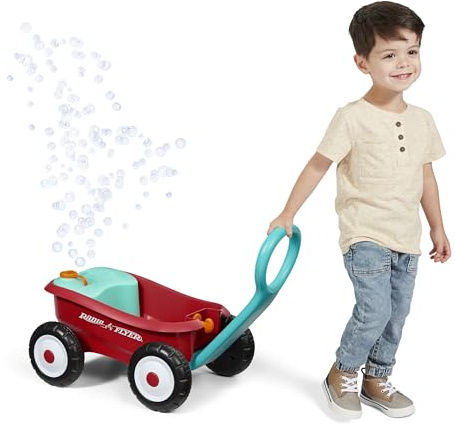 Bubble Buddy carretto Radio Flyer, macchina per bolle di sapone per bambini, carretto rosso con ruote, età 1-4 anni