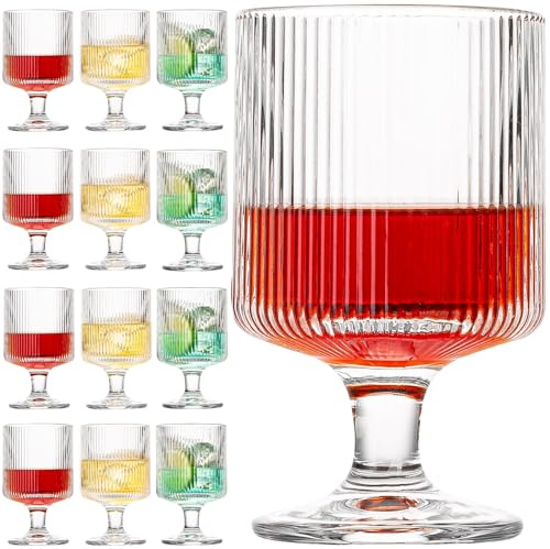 wookgreat Vintage Wine Glasses Set of 12, 8 oz Origami Style Glass Water Goblets, Unique Embossed Pattern Stemmed Cocktail Glasses, Classic Goblet Party Glasses, Wine Glasses Goblets for Daily Use