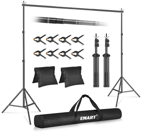 EMART Backdrop Stand 10x7.8ft(WxH) Photo Studio Adjustable Background Stand Support kit with 2 Crossbars, 8 Clamps, 2 Sandbags and Carry Bag for Parties, Events Decoration, Wedding, Photography