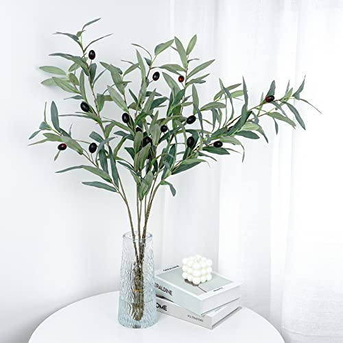 VaryFloral 4PCS Artificial Olive Branches Faux Olive Branches with Fruit Artificial Greenery Stems Outdoors with Long Stems Leaves Faux Plant for Indoor Outdoor Decoration Home Living Room