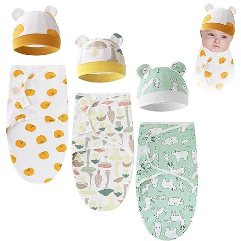 LICHENGTAI Neugeborene Baby Burrito Swaddle Decke Swaddle Decke mit Hut, Baby Gedruckt Swaddles Säugling Einstellbar Schlafsack Wickeldecke Puckschlafsack für 0-6 Monate Mädchen Jungen