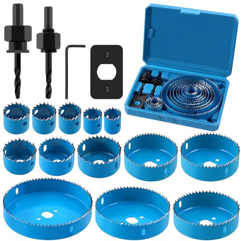 Swpeet 17Pcs Lochsäge Set mit 3/4 bis 5 (19mm-127mm) 13Pcs Sägeblätter, Bohrer, Sechskantschlüssel und Installationsplatte, Hochgeschwindigkeitsstahl für Weichholz, Sperrholz, Trockenbau, PVC-Brett