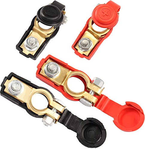 MEIRIYFA Auto Batterie Kabel Klemme Stecker, positive und negative Klemmen Reine Kupfer Adapter Stecker mit Kunststoffabdeckung für Auto, Van, LKW (2-Paare)