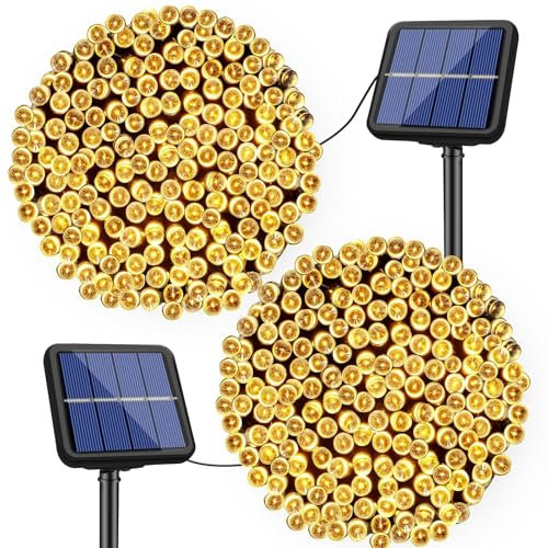bitjam 2 Pack Solar String Lights Outdoor Garden, 2x12M 120LED Fairy Lights Solar Powered Waterproof 8 Modes Decor Patio Lights for Outside Christmas Fence Tree Wedding Party Gazebo, Warm White