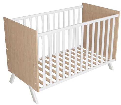 CADANI Kinderbett Arne 60x120 cm Natur, mitwachsend, 3-Fach höhenverstellbar und 3 entfernbare Schlupfsprossen