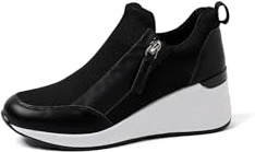 QUEEN HELENA Sneakers med Kilklack Casual Zip Zip Sneakers Kvinnor X30-24, Svart, 40 EU