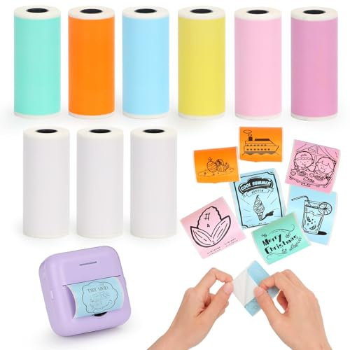 HUIJUTCHEN 9 Rollen Thermodruckerpapier Mini-Thermodrucker Aufkleberpapier für Mini-Taschen-Thermodrucker, inklusive 6 Rollen Thermopapier, 3 Rollen selbstklebendes Thermopapier 57x25mm