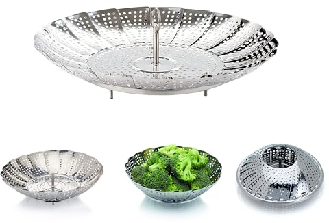 Smooce Stainless Steel Folding Steamer,Adjustable Instant Pot Vegetable Steamer Basket for Veggie Fish Eggs Seafood Cooking, Multifunctional Pressure Cooker Accessories