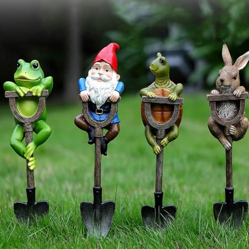 Skeadex Gartendeko Frosch Figuren für draußen, Gartendeko Statue, Deko Frosch mit Schaufel, Tiere Ornament Gartenfigur Für Außen, Harz Statue Bauernhof Balkon Wohnzimmer Office Deko (4pcs)