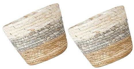FUNOMOCYA Geflochtene Blumenkörbe Aus Stroh 2er Satz Für Schreibtisch Mehrzweckkörbe Zur Aufbewahrung Und Dekoration Passend Für Zimmerpflanzen Und Rustikales Design