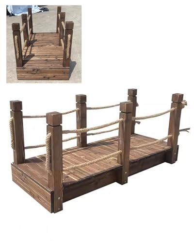 Gartenbrücke Gartenbrücken aus Holz mit Hanfseilgeländer, Klassische Rustikale Teichbrückendekoration, Kleine Brücke im Freien, Fußgängerbrücke, Bauernhof-Wanderbrücke zum Begehen(Color:Width 80cm (31