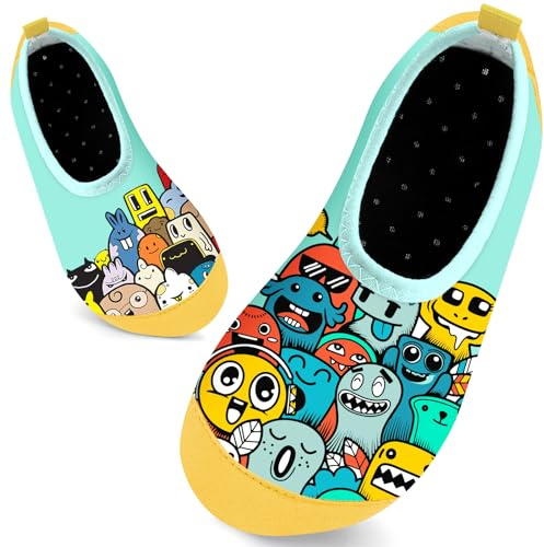 WateLves Kinder Badeschuhe Schwimmschuhe Wasserschuhe Mädchen Baby Strandschuhe Aquaschuhe Schnell Trocknend für Beach Pool(Kritzeln Grün 26/27)