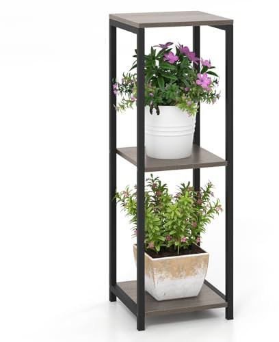GOPLUS Support pour Plantes à 3 Niveaux, Dispositifs Anti-basculement, Cadre en Métal, Support de Pot de Fleurs Carré, Charge Total 60kg, pour Salon, Chambre, Balcon