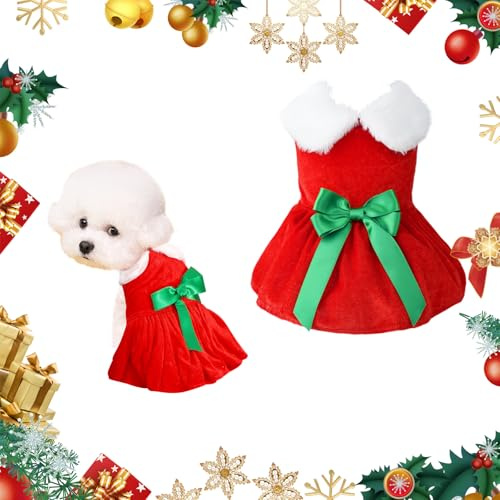 Haustier Weihnachtskostüm, Rot Katze Hund Weihnachtskleid mit Haarband, Süßes Katzen Samtrock Hunde Weihnachtskostüm für Kleine Mittelgroße Katzen Hunde Haustiere Weihnachten Neujahr Cosplay Party, M