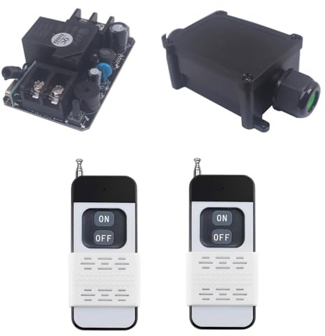 Interruptor de relé inalámbrico a prueba de agua de 12V~80V, interruptor exterior de control remoto de 12V/24V/48V/72V 30A 150 M para agricultura industrial (DC 12V~80V Receptor con 2 controladores)