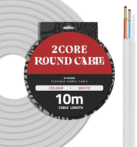 DC VOLTAGE 10M White Vintage 2 Core Round Cable Fabric Cloth Covered Electrical Wire, 32.8FT 2 Conductors 18 Gauge textile electric cable Wire coated colored vintage for Lighting DIY Project