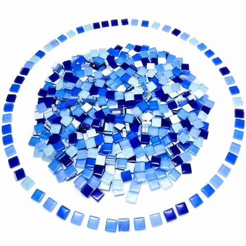 500G/ 1.1LB Bulk Crystal Mosaic Tiles, Assorted Color Opaque Mosaic Glass Crafts Supplies Handmade Crafts for DIY Picture Coaster Home Kitchen Bathroom Mosaic Decoration(0.4x0.4 inch,Blue Series)