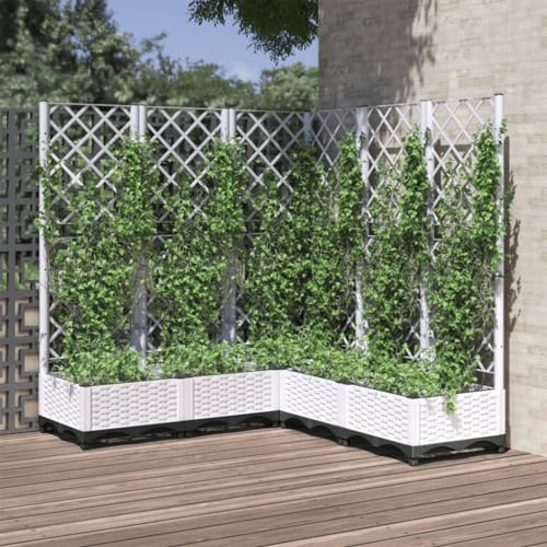 Sufrk Jardinera con Enrejado PP Blanco 120x120x121,5 cm Jardinera con celosia Jardinera con Enrejado jardineras