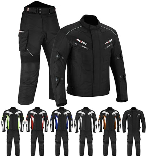 PROFIRST Motorcycle Suit Waterproof Motorbike Protective Suit Motorcycle Jacket with Trouser CE Armors for men's Motorcycle Cordura Suit CE Approved (Black, L - 40 Chest / 34 Waist)