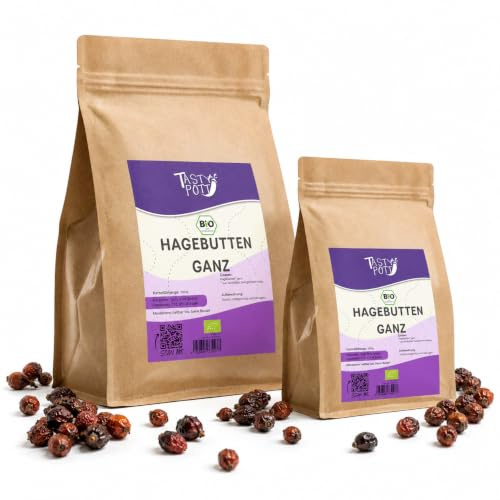 Tasty Pott Rosa canina biologica intera, secca, frutta secca, tè e dieta vegana, ricca di vitamine, rosa canina, rosa canina, in sacchetto da 1000 g (2 x 1000 g)