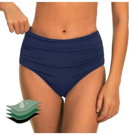 ABINGOO Donna Periodo Bikini Classic Triangolo Pantaloni da Bagno Ruched Vita Alta Pezzo sotto Mestruale Nuoto Bikini(Blu,M)