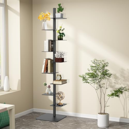 LXSEHN Vertikaler Bücherturm mit 9 Etagen, Bodenstehendes Bücherregal aus Metall, Offene Regale 360-Grad-Display Organisator für Studie, Wohnzimmer, Büro, Schlafzimmer (Schwarz)