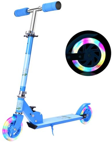 Herefun Monopattino da Bambini, Scooter per Bambini con Le Ruote con Luce Lampeggiante a LED, Monopattino Pieghevole Regolabile per Bambini dai 3 ai 16 Anni, Carico Massimo 80 kg (Blu)
