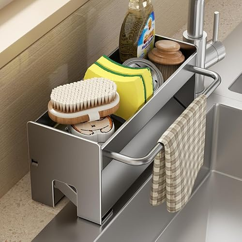 Elecbee Spülbecken Organizer Küchen, Spüle Sink Organizer, Zusätzliche Verstärkung Spülorganizer (grau)