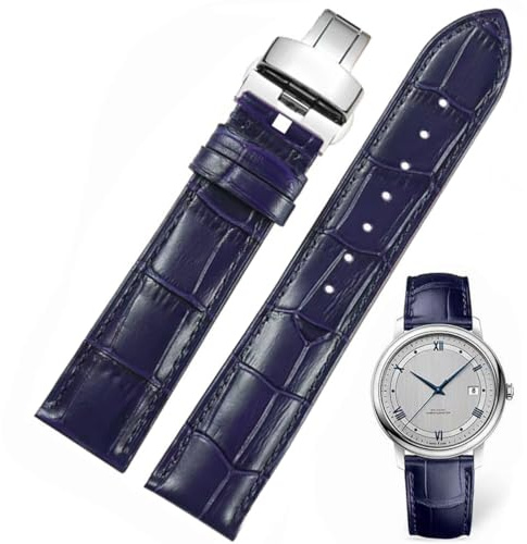 Genuine Leather Watch Bands, Italian Alligator Grain Embossed Watch Straps,Quick Release Replacement Deployment Buckle Leather Watch Straps 12mm 14mm 15mm 16mm 17mm 18mm 19mm 20mm 21mm 22mm 23mm 24mm (D-Blue-silver, 20mm)