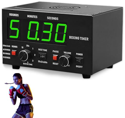 Minuteur de gym professionnel – Minuteur d'intervalles de boxe avec affichage LED, son réglable, temps d'entraînement sélectionnable et répétitions de cycle pour Muay Thai, MMA, kickboxing